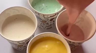 Roll cut kulfi in four flavours, sliced and served